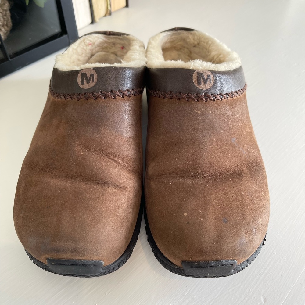 Merrell Encore Clog Womens 7 Chill Stitch Slip on Shoes Bug Brown Fur Lined